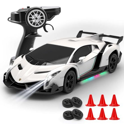 Remote Control Car 1:24 Licensed Lamborghini 2.4G RC Drift Car,white | rc car with LED Lights 2.4GHz 4WD 15KM/H Fast Speed Control Rechargeable Battery 800mah Birthday for Kids Boys 8-12 - color: White