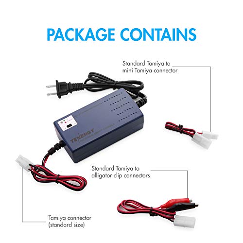 Tenergy Smart Battery Charger for NiMH/NiCd 7.2V-12V 6S-10S Battery Packs, Compatible with Standard Tamiya/Mini Tamiya/Alligator Clip Connector for RC Cars, Airplanes, Airsoft Batteries