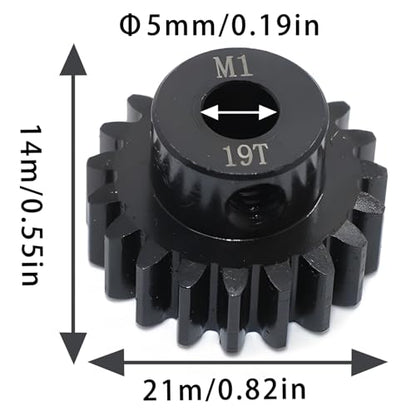 Steel Mod1 5mm Pinion Gear 1PCS, 11-28T M1 Pinion Gear Metal Hardened Steel Fit 5mm RC Motor Shaft with 3.175mm Coupler Compatible with 1/5 1/6 1/8 1/10 1/14 RC Brushless Brush Motor (19T) - size: 19T