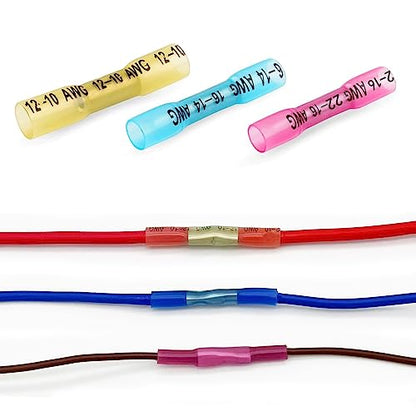 550Pcs Automotive Waterproof Heat Shrink Wire Connectors with Crimping Tool | Butt Fork Ring and Spade Crimp Connectors Assortment 22-10AWG - size: 550pcs-with Crimper