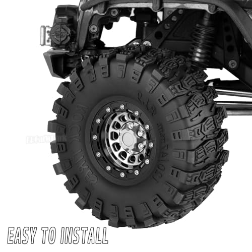 RC 1.9 Beadlock Rims & Wheels Tires w/Adjustable Offset for 1/10 SCX10 TRX4 TRX6 Gen7/8 D90 VS4-10 MST CFX RC Crawler Car,BRCatWPark 4pcs Aluminum Double Rims and Rubber Tires w/Sponge,Silver - color: Silver - (Adjustable Tires)