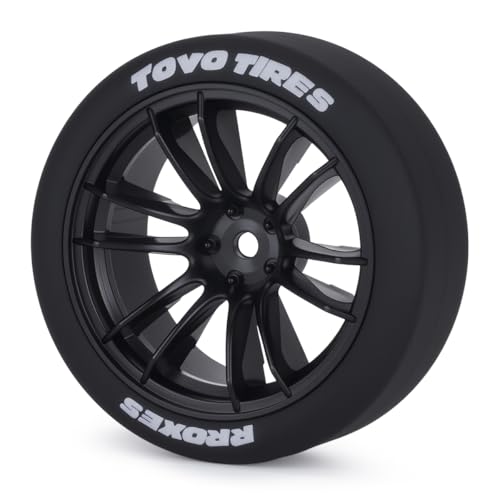 1/10 RC Drift Wheels and Tires Set, 12 Spoke On-Road Touring Car Wheel Tire Combo, 12mm Hex Drift Tires for RC Drift Car, 4PCS (Black) - color: Black