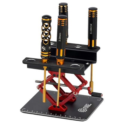 RC Car Adjustable Height Work Stand with Screwed Tray Made of Aluminum Alloy Suit for TRX4M Axial Arrma Redcat Losi Etc 1/8 1/10 1/12 1/14 1/16 1/18 RC Car Tool Set (Black) - color: Black
