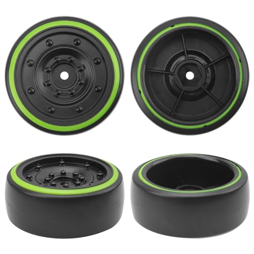4Pack ShareGoo OD2.55inch Hard Plastic 1/10 RC Drift Car Tires & Wheel Rims 12mm Hex Compatible with Traxxas 4Tec 2.0 HSP Tamiya TT01 TT02 Kyosho RC 1/10 On-Road Drift Drifting RC Car (Green) - color: Green