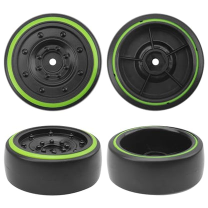 4Pack ShareGoo OD2.55inch Hard Plastic 1/10 RC Drift Car Tires & Wheel Rims 12mm Hex Compatible with Traxxas 4Tec 2.0 HSP Tamiya TT01 TT02 Kyosho RC 1/10 On-Road Drift Drifting RC Car (Green) - color: Green