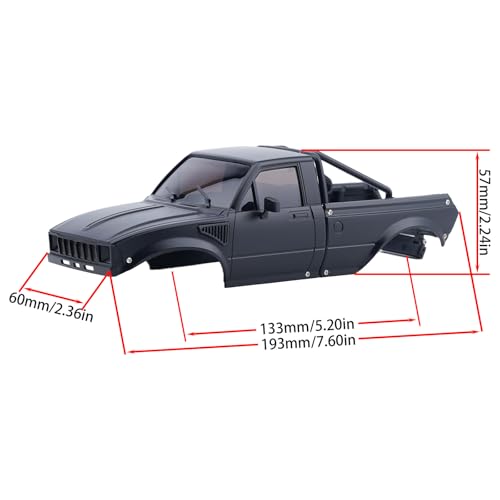 DJX SCX24 Body Shell with Bed Rack for Axial SCX24 C10 Bronco Wrangler Base Camp 1/24 RC Crawler Car (Black) - color: Black
