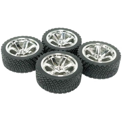 4PCS 65mm RC Rally Car Rubber Tires and 6-Spokes Wheel Rims 12mm Hex Compatible with 1/10 RC On-Road Rally Racing Car for HSP Tamiya Sakura HPI WR8 HSP TT02 WLtoys RC Parts (Silver) - color: Silver