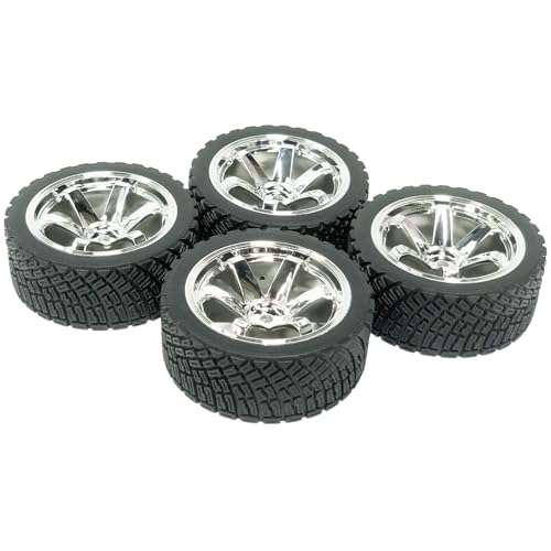 4PCS 65mm RC Rally Car Rubber Tires and 6-Spokes Wheel Rims 12mm Hex Compatible with 1/10 RC On-Road Rally Racing Car for HSP Tamiya Sakura HPI WR8 HSP TT02 WLtoys RC Parts (Silver) - color: Silver