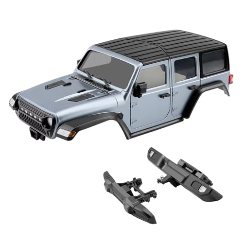 Rc Frame Chassis Parts For TRX4M For Bronco For Defender 1/18 6.10" Wheelbase ABS Hardtop Body Kit With F&R Bumpers RC Crawler Parts Replacement(Gray) - color: Gray