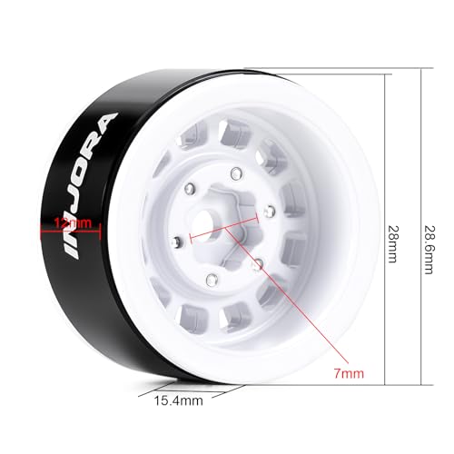 INJORA 1.0" Aluminum Beadlock Wheels 0mm Offset for 1/18 1/24 RC Crawler Upgrade, W1056(White) - color: White