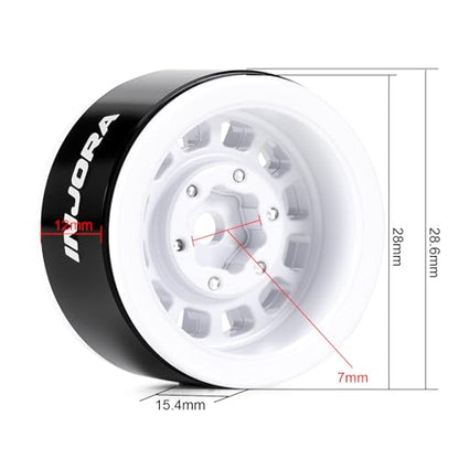 INJORA 1.0" Aluminum Beadlock Wheels 0mm Offset for 1/18 1/24 RC Crawler Upgrade, W1056(White) - color: White