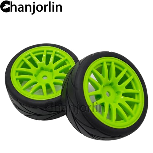 RC 1/10 On Road Touring Tires & Wheels 12mm Hex Hard Plastic Rims OD 65mm Street Racing Tyre for 1:10 1/12 Rally Drift Car Tamiya TT01 TT02 Traxxas XV02 XV01 HPI KYOSHO PTG2 4PCS (Green) - color: Green