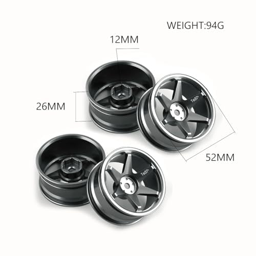 REDSPIDER • 1/10 RC Drift Wheels Rims 12mm Hex Alloy Aluminum for 1:10 Scale Rally Racing Car Tires Tamiya TT01 TT02 XV01 TA06 A959 PTG2 HPI KYOSHO HSP PTG2 Touring Street Tyres 4PCS (Titanium) - color: Titanium