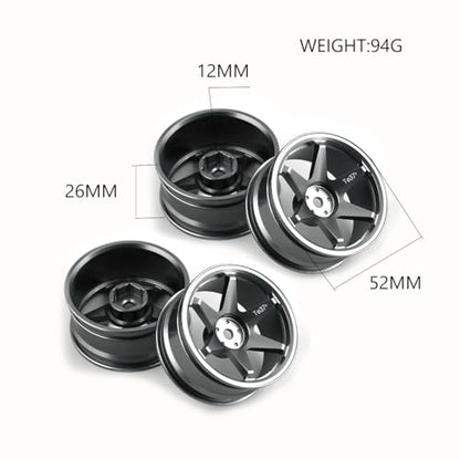 REDSPIDER • 1/10 RC Drift Wheels Rims 12mm Hex Alloy Aluminum for 1:10 Scale Rally Racing Car Tires Tamiya TT01 TT02 XV01 TA06 A959 PTG2 HPI KYOSHO HSP PTG2 Touring Street Tyres 4PCS (Titanium) - color: Titanium