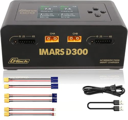 IMARS D300 Balance Charger, Gens Ace Dual Channel for RC 1~6S.Black | AC 300W / DC 700W (350W*2) 16A Smart Charger | G-Tech