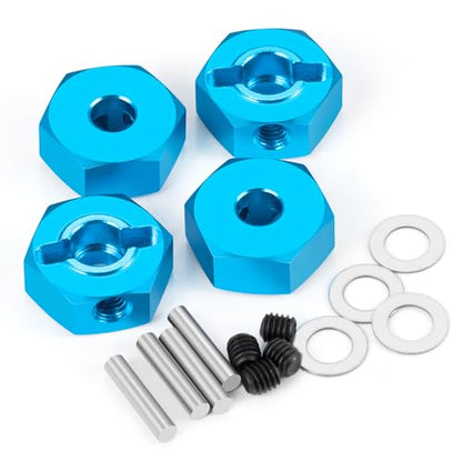 1Set/4PCS Aluminum Wheel Hex RC Hub Drive Adapters for Tamiya TT02 TT02s 1/10th RC Drift Car Upgrades Parts (Blue) - color: Blue