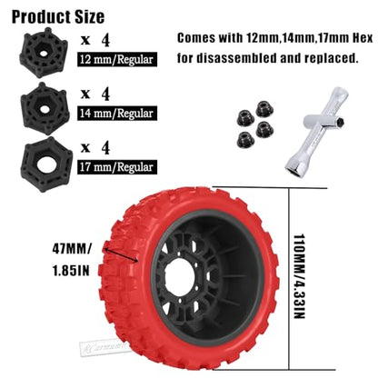 RC 1/10 Short Course Tires with 12MM 14MM 17MM Hex Compatible with Arrm a Senton,Axia1,Slash 2WD/4×4 4WD,Red cat, RC 4WD,Heavy Duty High Grip Rubber Tires w/Plastic Wheels,Red&Black - color: Red&black(4pcs)