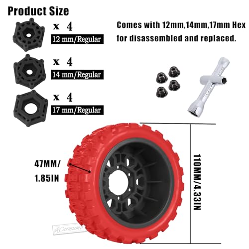 RC 1/10 Short Course Tires with 12MM 14MM 17MM Hex Compatible with Arrm a Senton,Axia1,Slash 2WD/4×4 4WD,Red cat, RC 4WD,Heavy Duty High Grip Rubber Tires w/Plastic Wheels,Red&Black - color: Red&black(4pcs)