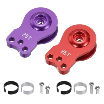 MECCANIXITY 2pcs 25T Servo Horn Arm Adjustable 3 Hole High-Torque Aluminum Alloy Servo Arm for 1/10 RC Model Car Truck Robot Boat Airplane, Red & Purple - color: Red & Purple