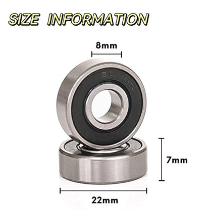 608-2rs Bearing Sealed-Miniature Ball Bearings - Double Rubber Deep Groove Rolle Bearing,Industrial Bearings,8x22x7mm (10PCS) Cooswai