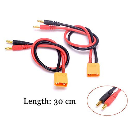 FLY RC 2 Pack XT90 Charging Cable XT90 to 4.0mm Banana Connector Adapter Charger Wire 30cm 11.8inch 12awg Lipo Battery Charge Lead for FPV RC Power Supply - style: XT90 charging cable