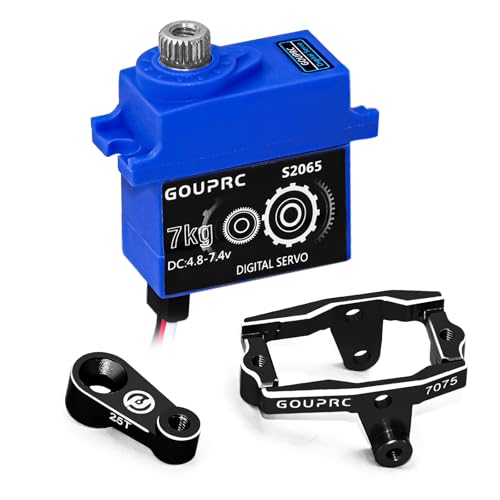GOUPRC 7KG 2065 Digital Micro Servo Metal Steel Gear Servo with Mount and Servo Horn for 1/18 TRX4M Servo RC Car Upgrade Parts (Black) - color: Black