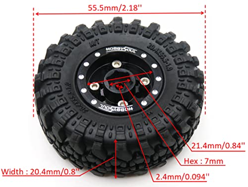 Heavy RC 1.0 Wheels and Tires Pre-Mounted, 1/24 Tires & Adjustable Offset 1.0 Beadlock Wheels Black for 1:24 RC Crawler Axial SCX24 Upgrade,(4-Pack, Assembled) - color: Black