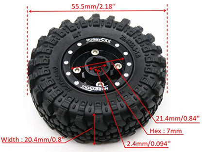 Heavy RC 1.0 Wheels and Tires Pre-Mounted, 1/24 Tires & Adjustable Offset 1.0 Beadlock Wheels Black for 1:24 RC Crawler Axial SCX24 Upgrade,(4-Pack, Assembled) - color: Black