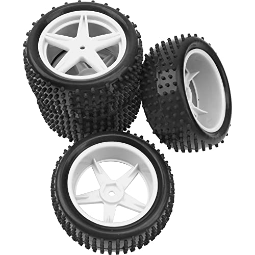 4Pack HIRCQOO OD 88mm/3.46" Front & Rear Rubber Plastic Wheel Rims Tires 12mm Hex Hub Compatible with Redcat Tornado Shockwave HPI HSP ExceedRC Kyosho 1/10 Scale Off Road Buggy (White) - color: White