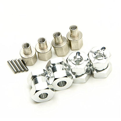 RC 12mm Wheel Hex Drive Hubs Combiner Coupler Aluminum 15mm Offset Extension Drive Adapter for 1/10 Axial SCX10 Wraith RC Crawler Car Upgrade Parts (Silver) - color: Silver