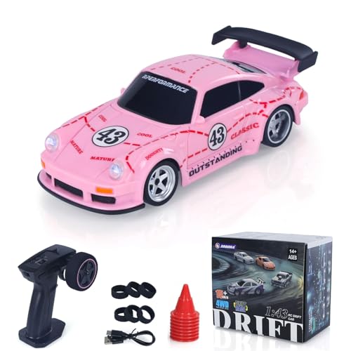 1/43 2.4G Radio Control Drift Car Racing Vehicles High Speed 15KM/H 4WD Mini Car Battery Lights RTR Gift Model for Ages 14+ - color: Light Pink
