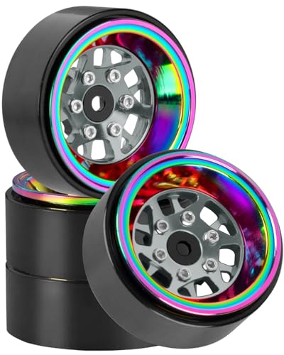RC 1.3 Beadlock Wheel Rims for 1/18 TRX4M 1/24 SCX24 RC Crawler Car,Aluminum Alloy Beadlock Wheel Rim Hub,4Pcs RC Off Road Buggy Rally Truck Car Wheels Rims,Titanium - color: Titanium - (1.3 Beadlock Rims)