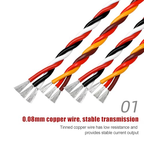 RC Servo Extension Wire 26AWG 22AWG Twisted Cable Tinned Copper Signal Line Silicone Insulated Flexible Lead for RC Plane Car Boat Model Electronics(Black-red-White(22AWG),100FT) - color: Black-red-white(22AWG), size: 100FT