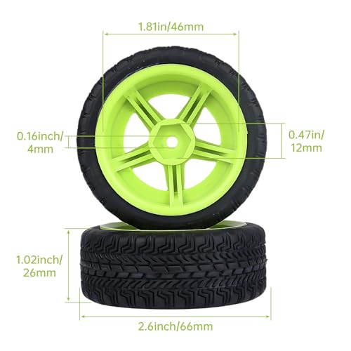Pre-Glued OD 2.6" 12mm Hex Wheels Rims and Rubber Tires for Traxxas Tamiya HPI HSP Redcat RC 1/10 On Road Racing Car, Set of 4 (Color H) - color: Color H