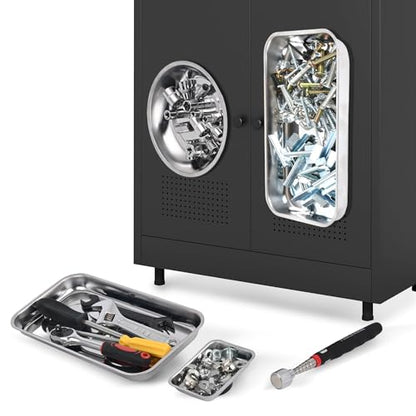 TOOLEAGUE 4Pcs Magnetic Tray Set with 15Lb Magnetic Pickup Pen,Stainless Steel Trays with Extra Strong Magnets for Organizing and Retrieving Metal Parts