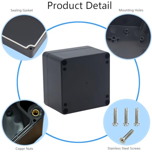 Project Box IP65 Waterproof Junction Box ABS Plastic Black Electrical Boxes DIY Electronic Project Case Power Enclosure 4.72x4.72x2.95 inch (120x120x75mm) - color: Black, size: 4.72"x4.72"x2.95"