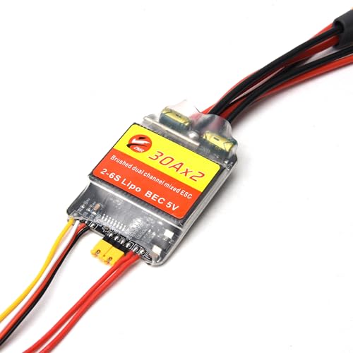 30A Bidirectional Brushed ESC 2-6S RC 30Ax2 Mixed Control ESC | Dual Way Electric Speed Controller for RC Tank Speed Difference Boat RC Cars Tracked Vehicles