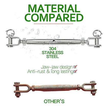 5PCS M6 Jaw and Jaw Turnbuckle, Stainless Steel Turnbuckle Heavy Duty Turn Buckle, 3050lbs Working Load Limit, Durable for Wire Rope Cable - style: Jaw & Jaw-M-6