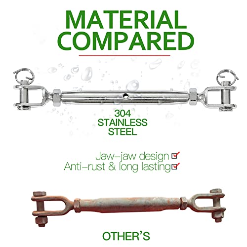 5PCS M6 Jaw and Jaw Turnbuckle, Stainless Steel Turnbuckle Heavy Duty Turn Buckle, 3050lbs Working Load Limit, Durable for Wire Rope Cable - style: Jaw & Jaw-M-6