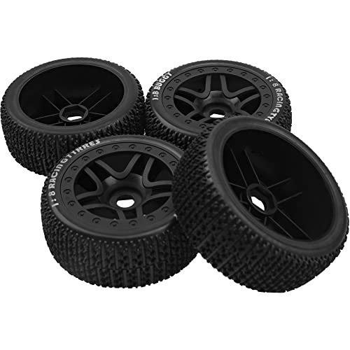 17mm Hex Hub 4.40''OD Rubber Tires & Plastic Wheel Rim w/Foam Compatible with 1/8 Arrma Python Kraton Redcat Kyosho Traxxas Sledge Losi HPI 1/8 Off-Road RC Buggy (T Style) - style: T Style