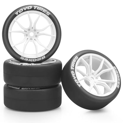 1/10 RC Drift Tires and Wheels, daitoku 12mm Hex Racing Truck Tires and Plastic Wheels Rims for Tamiya Traxxas HPI KYOSHO XV02 XV01 TT01 TT02 PTG2 A959 - Style A (White) - color: White