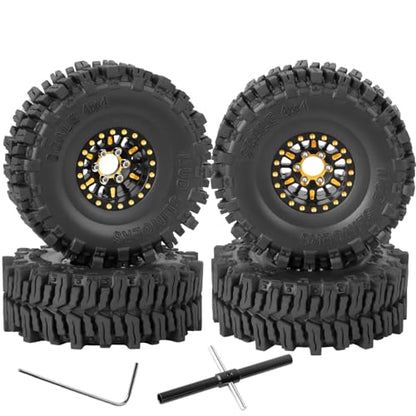 Brass 1.0 Beadlock Wheels Tires for RC Crawler Car 1/18 TRX4M,1/24 SCX24,RC Brass 1.0 in Truck Tires,7mm Hex Wheels Rims and Rubber Tires w/Sponge,4pcs