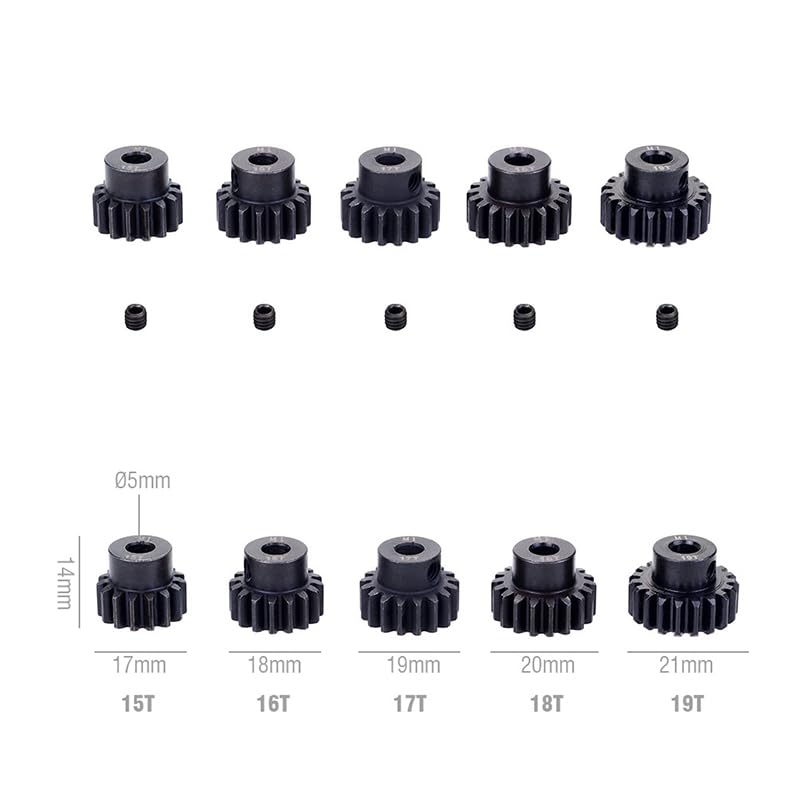 M1 Hardened Steel Pinion Gear Set (11T-30T) with Hex Key – 1/8 Inch Hole 5mm Upgrade Parts for HPI Kyosho Losi Axial Tamiya RC Cars & Trucks (16T-17T-18T-19T-20T) - color: 16t-17t-18t-19t-20t