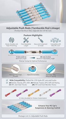 Tbest RC Push Rod, 6Pcs Adjustable Aluminum Alloy Tie Rod Turnbuckle, for RC Hobby Cars Planes Models