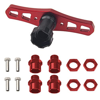 Share Goo 17mm Wheel Hex Wrench & 12mm to 17mm Wheel Hex Drive Hub Adapter 15mm Offset Extension Compatible with Tamiya Axial RC4WD Traxxas Redcat 1/10 RC Car Buggy Truck (Red) - color: Red