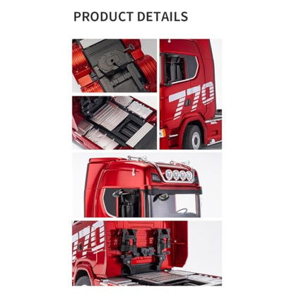 770S 1/18 RC Semi Trailer, 6x4 Heavy Duty Tractor Truck with Rear Wheel Drive, Adult Collectible Model (1501) - color: Red