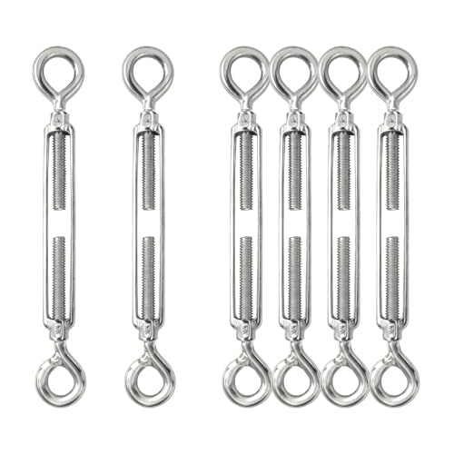 6 PCS M6 Eye and Eye Turnbuckles for Cables Wire Rope Tension | Made of 304 Stainless Steel, Corrosion Resistant , Easy to Use,220lbs Rated,Industrial Shade Sail Rigging - size: 6PCS-M6-OO