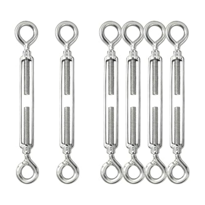 6 PCS M6 Eye and Eye Turnbuckles for Cables Wire Rope Tension | Made of 304 Stainless Steel, Corrosion Resistant , Easy to Use,220lbs Rated,Industrial Shade Sail Rigging - size: 6PCS-M6-OO