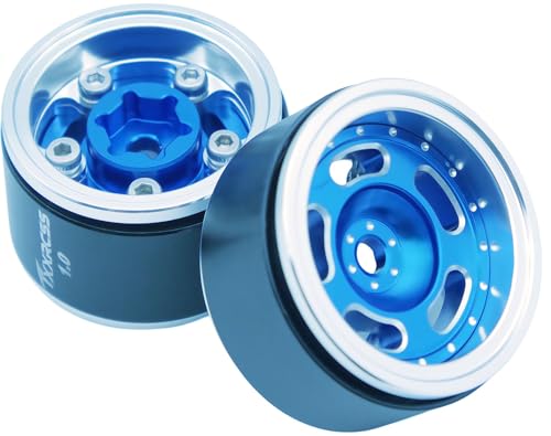 RC 1.0 Beadlock Wheels Offsets -2 Aluminum Rims for AX24 1/18 TRX4M All 1/24 Scale SCX24 Deadbolt RC Crawler Car Wheels Upgrades 4Pc (Blue Silver) - color: Blue Silver