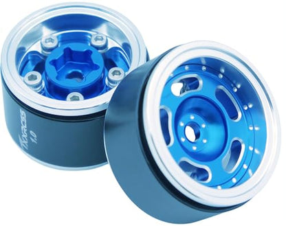 RC 1.0 Beadlock Wheels Offsets -2 Aluminum Rims for AX24 1/18 TRX4M All 1/24 Scale SCX24 Deadbolt RC Crawler Car Wheels Upgrades 4Pc (Blue Silver) - color: Blue Silver